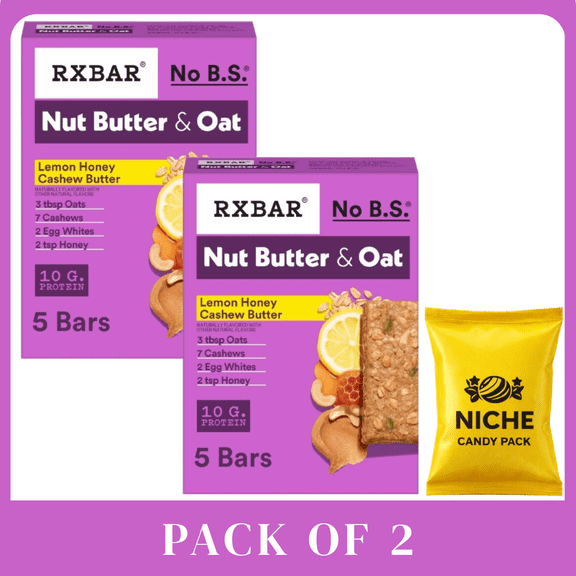 RXBAR Nut Butter & Oat Protein Bars, Lemon Honey Cashew Butter, 9.7 oz (5 Count), Pack of 2-with candy pack