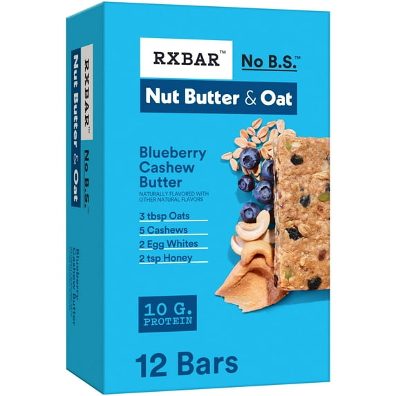 RXBAR Nut Butter and Oat Protein Bars, Protein Snacks, Snack Bars, Blueberry Cashew Butter, 23.2oz Box (12 Bars)