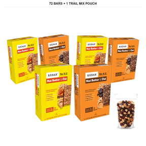 RXBAR Oat Protein Bars, Honey Cinnamon Peanut Butter & Dark Chocolate Peanut Butter, 6 Boxes, 72 Bars Total with 1 Bybies Trail Mix Pouch, 2 oz