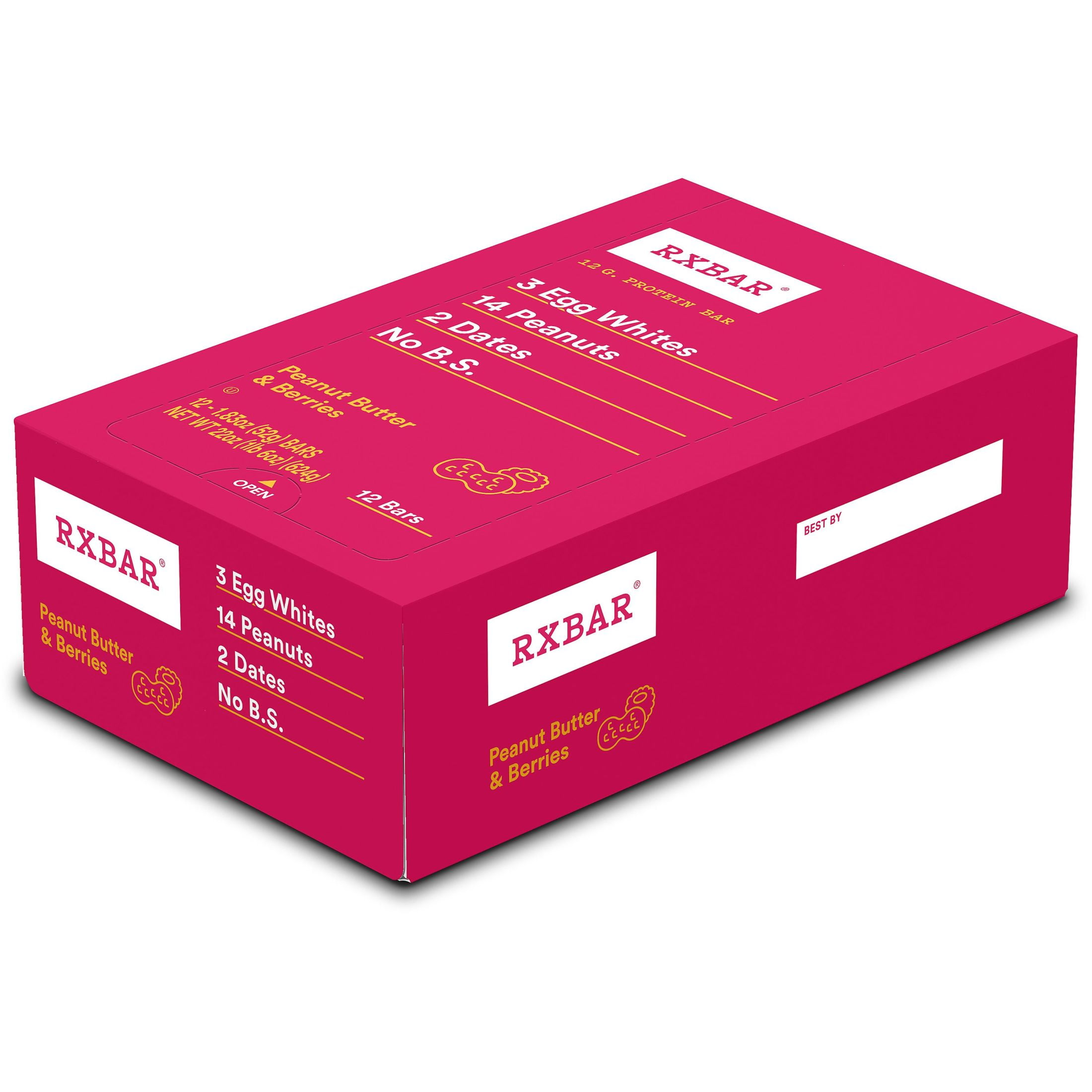 RXBAR Protein Bars Gluten-Free, Peanut Butter & Berries, 12 Count