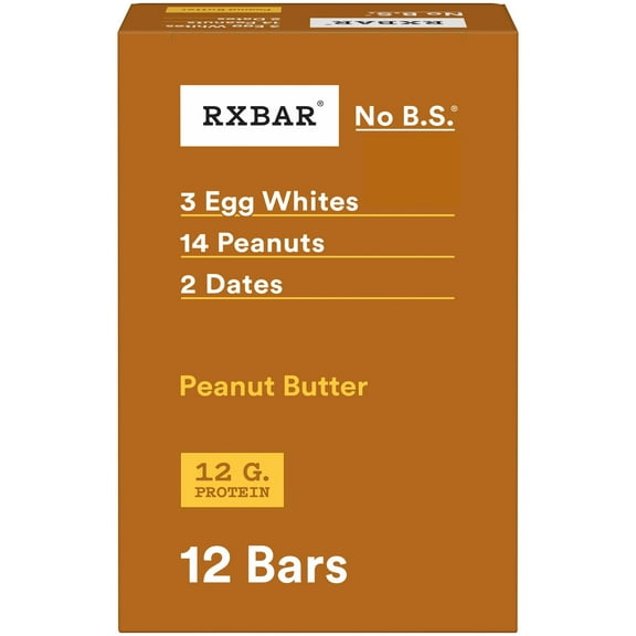 RXBAR Protein Bars Gluten-Free, Peanut Butter, 12 Count