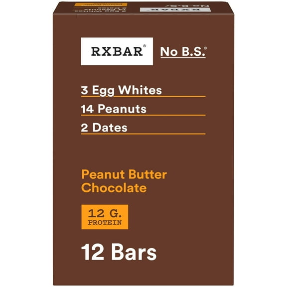 RXBAR Protein Bars Gluten-Free, Peanut Butter Chocolate, 12 Count