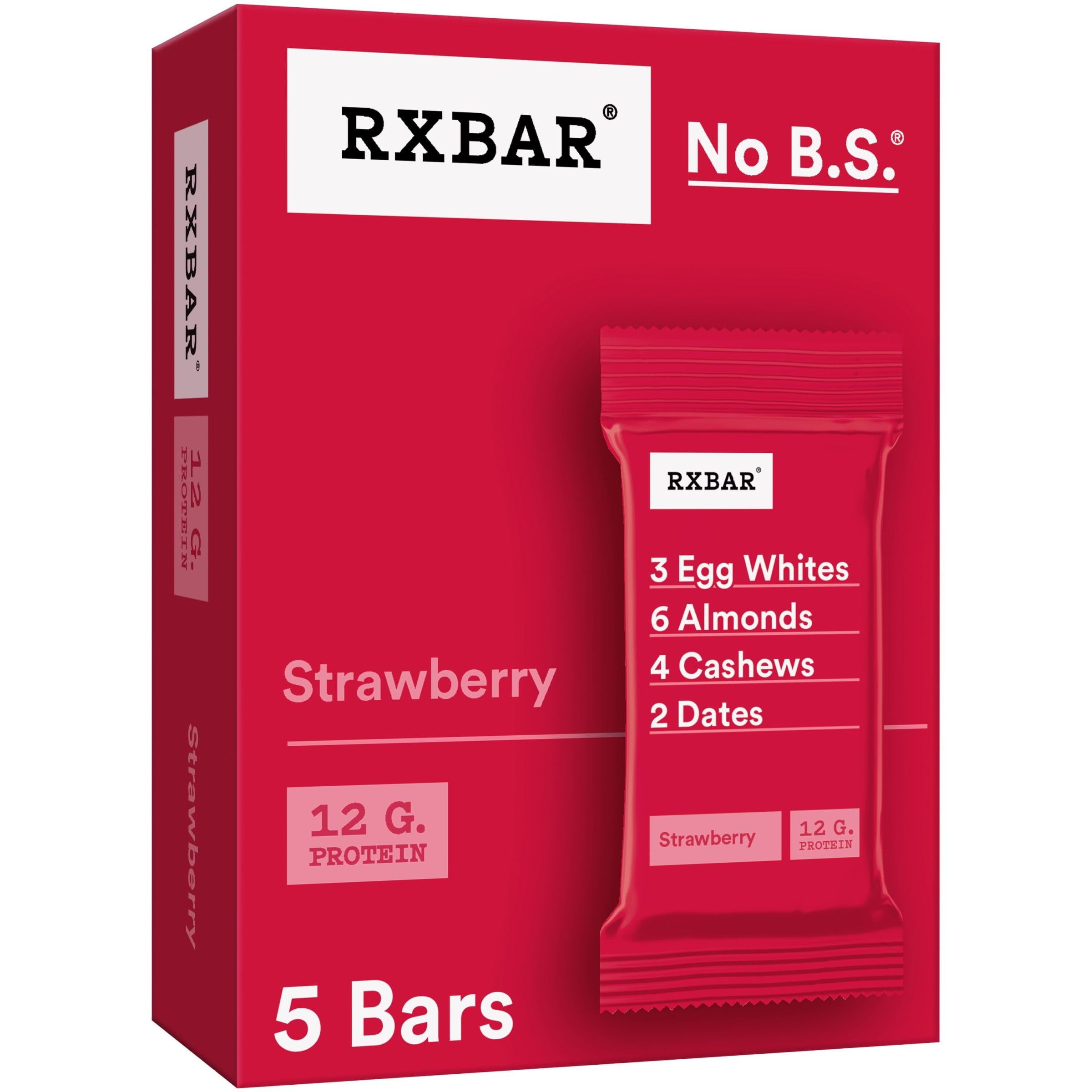 RXBAR Protein Bars, 12g Protein, Gluten Free Snacks, Strawberry, 9.1oz Box (5 Bars)
