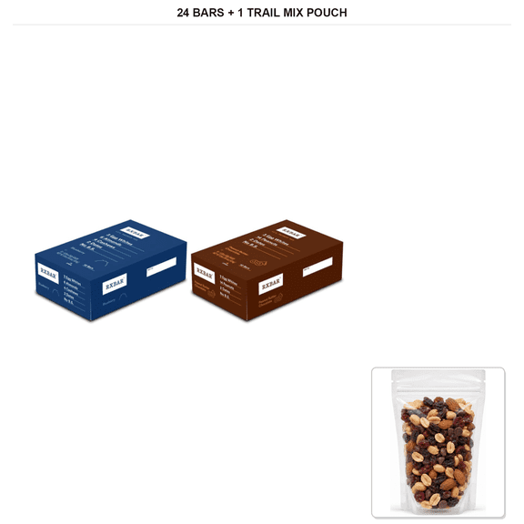 RXBAR Protein Bars, Blueberry & Peanut Butter Chocolate, 2 Boxes, 24 Bars Total, 22 oz per Box with 1 Bybies Trail Mix Pouch, 2 oz