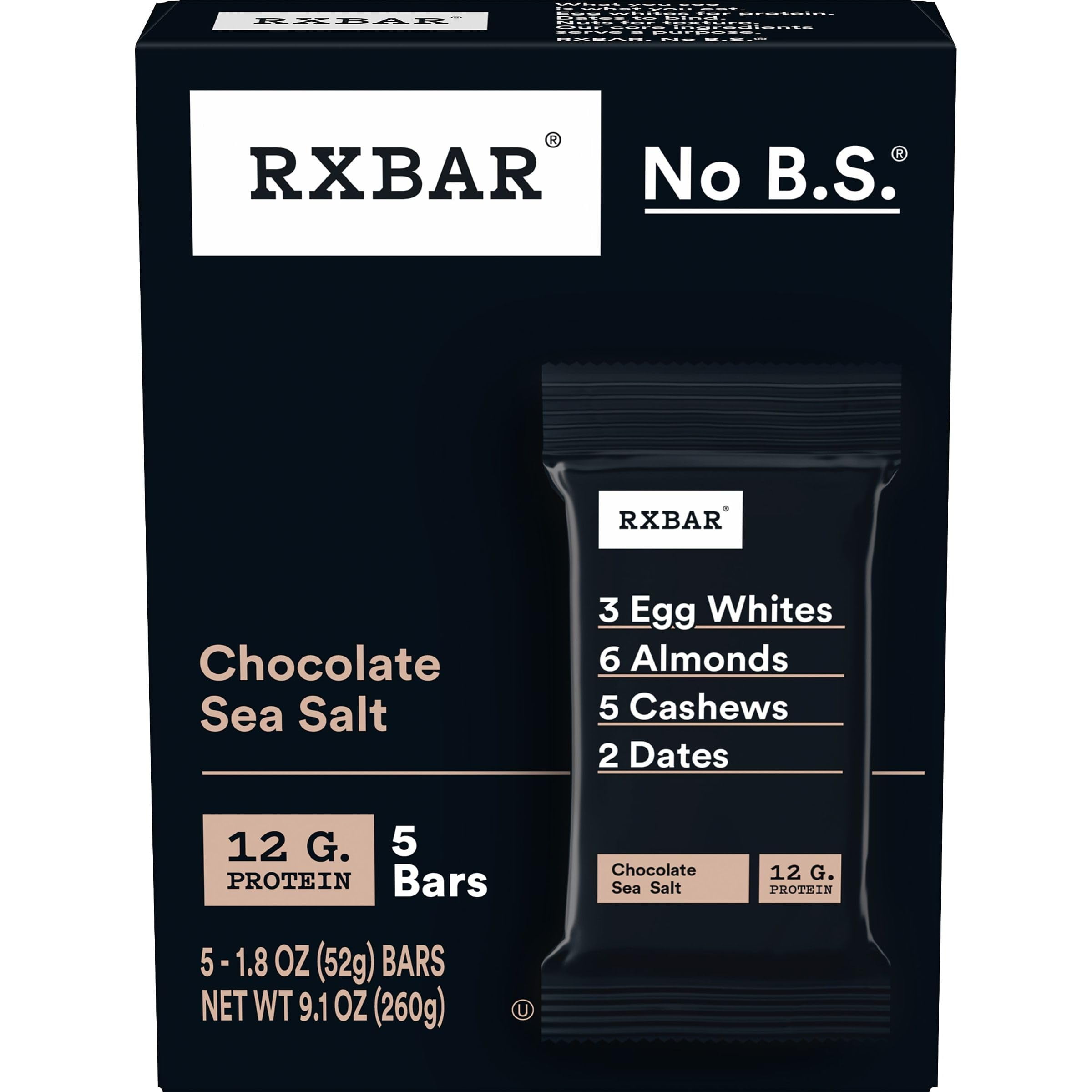 RXBAR Protein Bars,EGSCProtein Snack, Snack Bars, Chocolate Sea Salt, 9.1oz (5 Bars)
