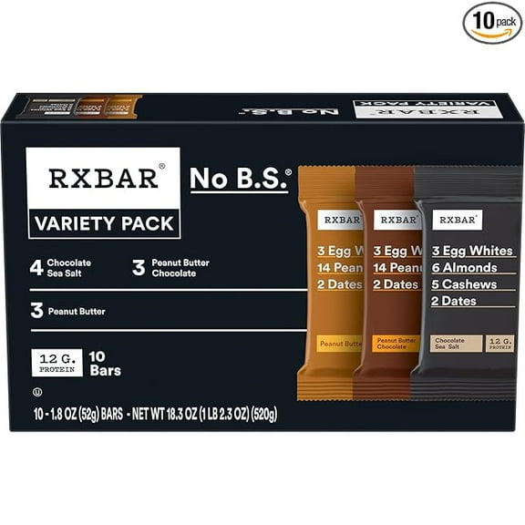 RXBAR Protein Bars, Protein Snack, Snack Bars, Variety Pack, 18.3oz Box (10 Bars)