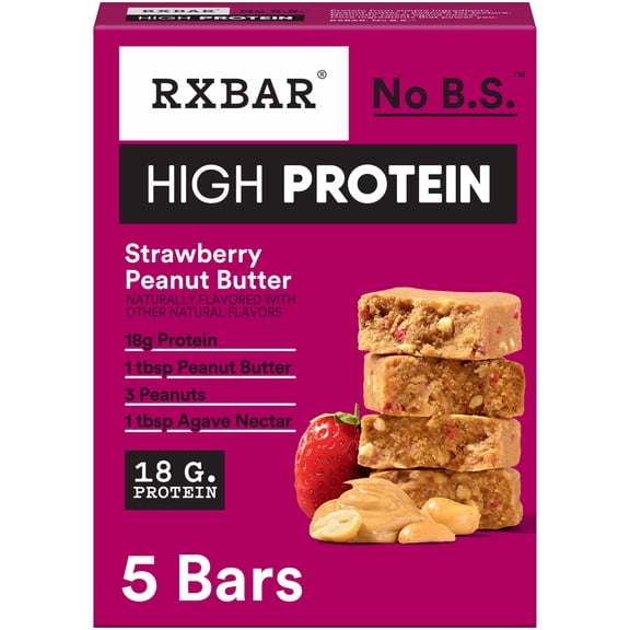 RXBAR High Protein, Strawberry Peanut Butter Gluten-Free Bars, 5 Count