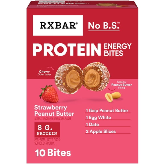 RXBAR Protein Energy Bites Strawberry Peanut Butter Gluten-Free Chewy Protein Balls, Ready-to-Eat, 8.8 oz, 10 Count