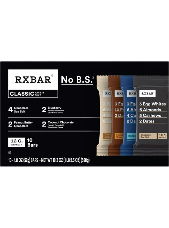 RXBAR Variety Pack Chewy Protein Bars, Ready-to-Eat, 18.3 oz, 10 Count