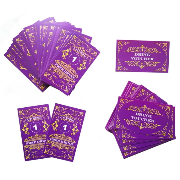 RXBC2011 100 Free Drink Tickets Coupons for a Free Drink Wedding Halloween Work Event Party Bar Pack purple