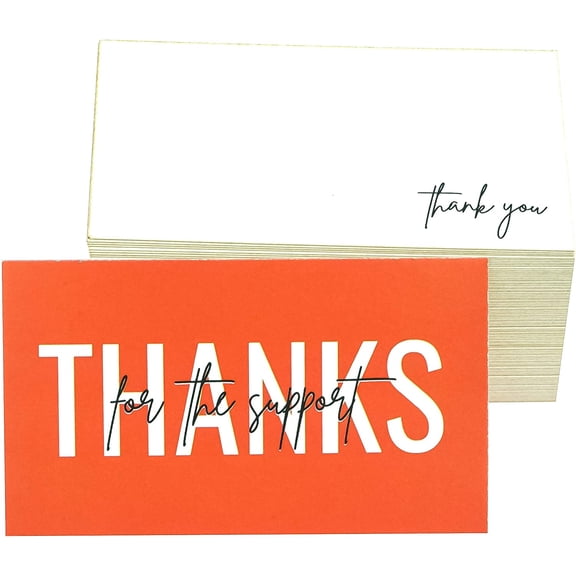 RXBC2011 100 Little Thank You for the support Cards Handwritten Lettering Design Bulk Thank you Notes for All Occasion 3.5 x 2 Inch (ORANGE)