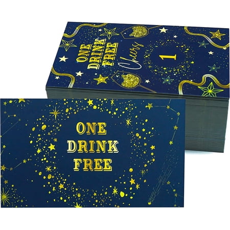 RXBC2011 One free drink ticket Drink Tokens Starry Night Drink Coupons Cards Vouchers for Party Christmas Halloween Anniversary Work Event Wedding Party Bar Pack of 100