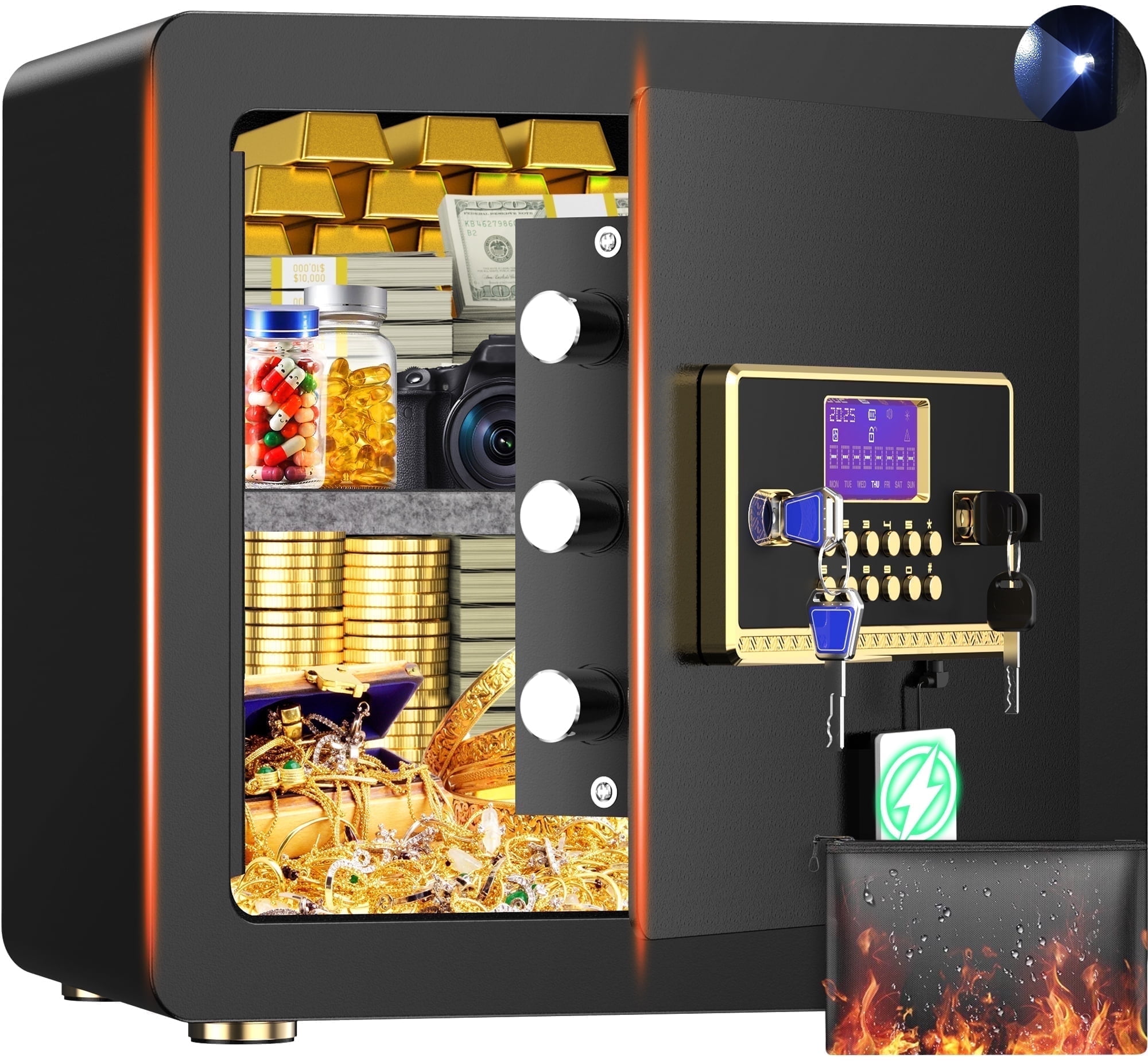 RYCUZO 2.5 Cuft Safe Box, Digital Keypad Home Security Safe With Fireproof Waterproof Bag & Adjustable Shelf