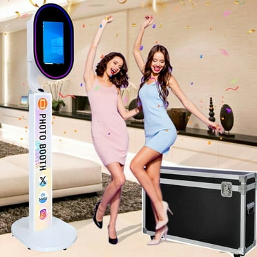 RXFSP 13.3 inch Portable Photo Booth with Camera Magic Mirror Selfie Photobooth Machine Touch Screen with RGB Ring Light and Flight Case for Events Wedding Rental (White)