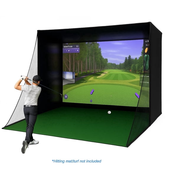 RXFSP Golf Simulator Enclosure with HD Impact Screen - 10x8ft Aluminum Frame Hitting Net System for Indoor Outdoor Training, Compatible with Launch Monitors (Pro-Grade Double Layer Screen)