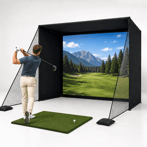 RDYMONKEY Golf Simulator Enclosure Kit with Upgraded HD Impact Screen - Complete Home Indoor Golf Setup, Tool-Free Assembly, Safety Nets for Garage or Basement