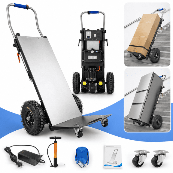 RXFSP 880LB Capacity Electric Stair Climbing Hand Truck - Heavy-Duty Motorized Dolly for Straight & Curved Stairs(Black)