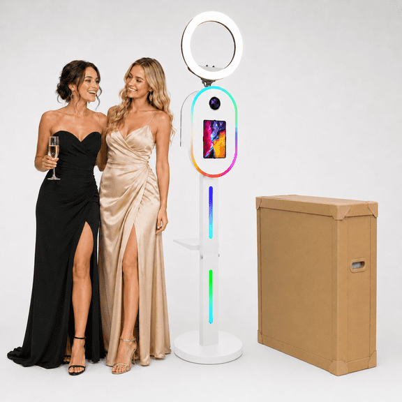 RDYMONKEY Photo Booth for iPad 10.2"-12.9" & Camera Dual-Use Photo Booth Machine with RGB Ring Light, Music Sync, APP Control for Weedding Party Rental(white))