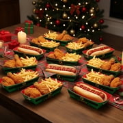 RXIRUCGD 12-Pack Christmas Themed Food Trays, Disposable Paper Snack Containers for Hot Dogs Popcorn and Party Treats, Festive Holiday Party Supplies with Seasonal Designs