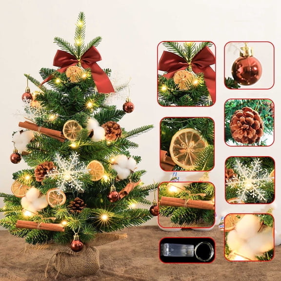 RXIRUCGD 18-Inch Artificial Christmas Tree with Warm White Lights - Flame Retardant Encrypted Branches - Realistic Pine Look - Includes Woven Basket Base - Perfect for Tabletops and Small Spaces