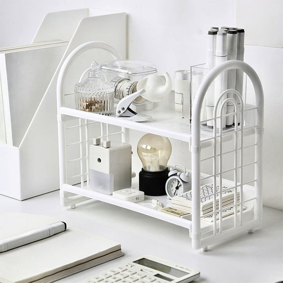 RXIRUCGD 2-Tier Desktop Organizer Rack for Kitchen and Bathroom Storage, Versatile Display Shelf for Spices Cosmetics and Office Supplies