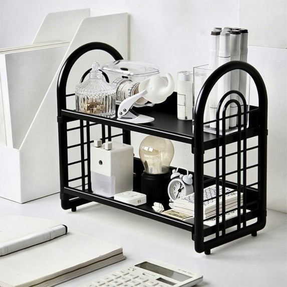 RXIRUCGD 2-Tier Desktop Organizer Rack for Kitchen and Bathroom Storage, Versatile Display Shelf for Spices Cosmetics and Office Supplies