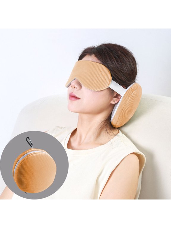 2-in-1 Travel Neck Pillow with Memory Foam Eye Mask - Ergonomic Support for Airplane Car Office Nap and Light Blocking Side Sleeping