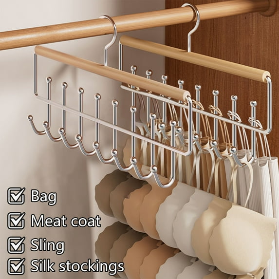 RXIRUCGD 8-Hook Solid Wood Clothes Hanger Organizer - Multi-Functional Garment Storage Rack for Vests Underwear and Accessories in Home Closet