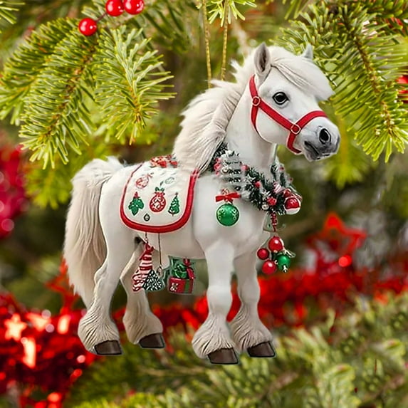 RXIRUCGD Acrylic 2D Christmas Horse Trailer Ornament - Festive Holiday Home Decor Hanging Pendant for Tree Mantel Window Indoor Decoration