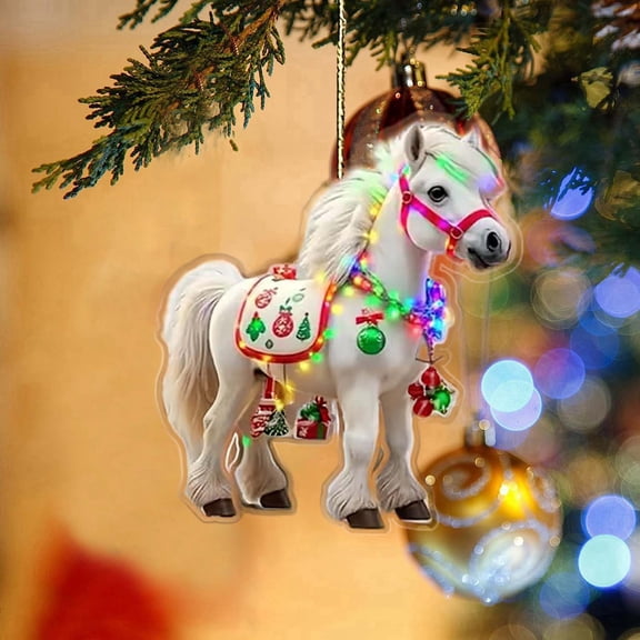 RXIRUCGD Acrylic 2D Flat Christmas Horse Pendant - Holiday Trailer Themed Home Decor Ornament for Tree Window Mantel Seasonal Decoration