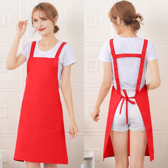 RXIRUCGD Adjustable Cross-Back Apron with Pockets - Comfortable Kitchen Cooking Apron for Chefs and Bakers, Water-Resistant Polyester Fabric with Wide Coverage Protection