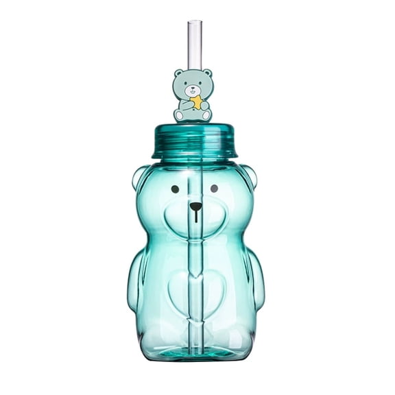 RXIRUCGD Adorable Bear Design Straw Cup - 430ml BPA-Free Plastic Drinking Cup with Spill-Proof Lid, Perfect for Home and Travel Use, Cute and Functional Drinkware