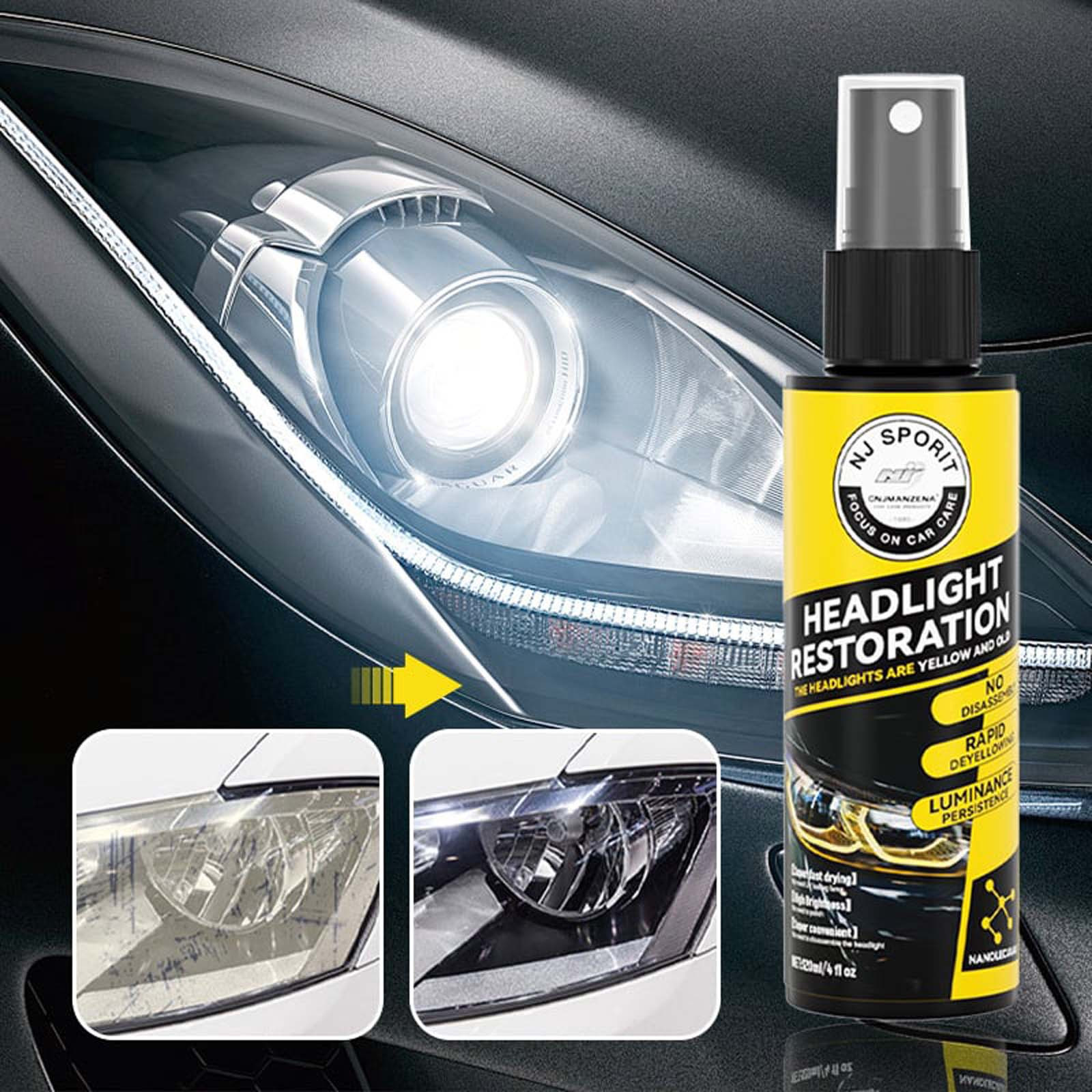 RXIRUCGD Car Headlight Restoration Spray Headlight Restorer Liquid Spray Headlamp Brightener Car Care Repair Kit UVResistant Effective Headlight Coating Spray 120ML