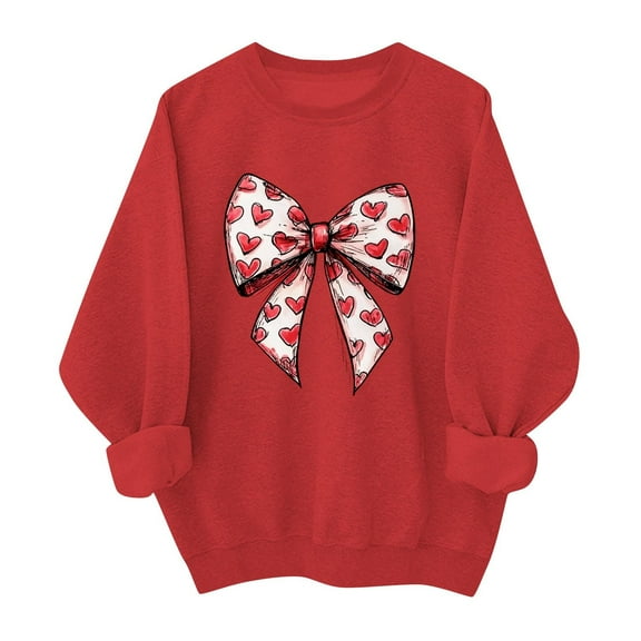 RXIRUCGD Casual Women's Graphic Print Sweatshirt Long Sleeve Round Neck Pullover Top Comfortable Winter Wear for Daily Outfits and Valentine's Day