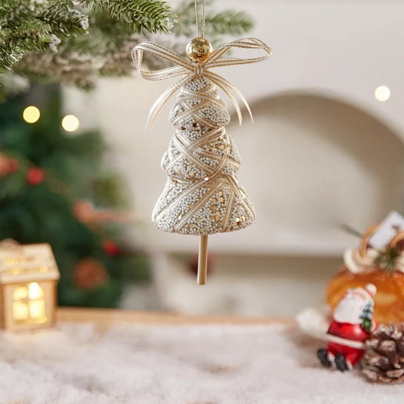 RXIRUCGD Champagne Foam Christmas Ornaments with Pearl Accents, Glue Powder Fabric Wrapped Decor for Holiday Christmas Tree Decorations