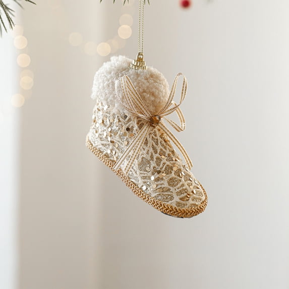 RXIRUCGD Champagne Foam Christmas Ornaments with Pearl Accents, Glue Powder Fabric Wrapped Decor for Holiday Christmas Tree Decorations