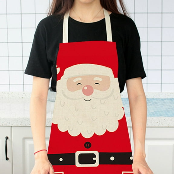 RXIRUCGD Christmas Apron Fouling Workwear Parent Child Fine Linen Printed Apron Women's Kitchen Surround Fabric Christmas Decoration
