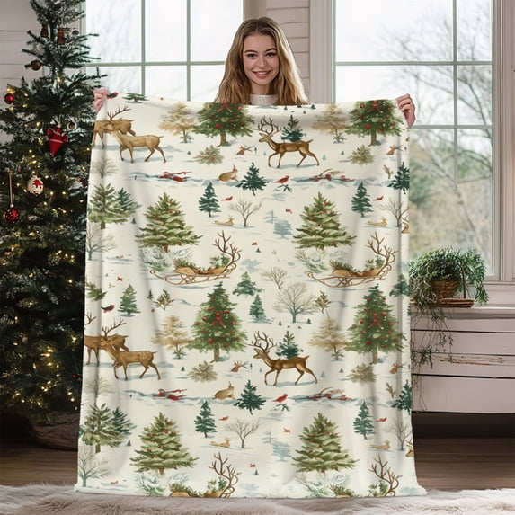 RXIRUCGD Christmas Flannel Throw Blanket - Super Soft Polyester Fleece for Sofa Bed and Home Decor - Lightweight and Warm for All Seasons - Machine Washable