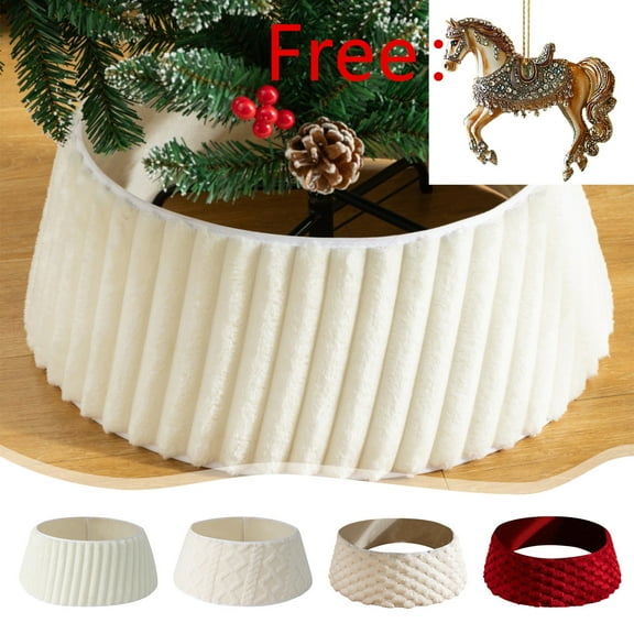 RXIRUCGD Christmas Tree Collar, Rustic Luxury Plush Tree Collar with Textured Crossed Diamond Pattern, Soft Boho Xmas Tree Ring Tree Skirt for Holiday Decorations Home Decor