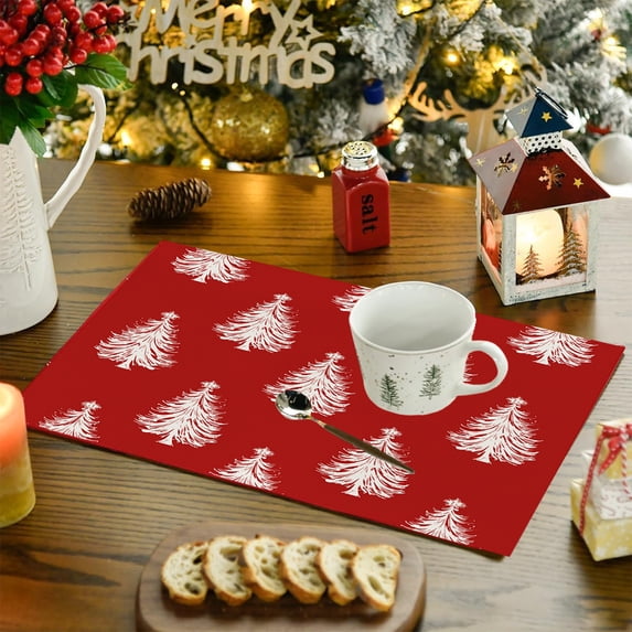 RXIRUCGD Christmas Tree Pattern Placemat, 12x18 Inches Heat Insulated Table Mats for Party Kitchen Dining Room, Wrinkle-Resistant Linen Material with Beautiful Holiday Designs