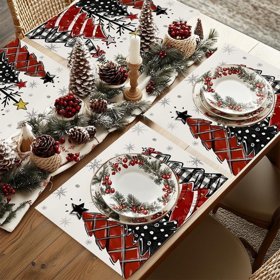 RXIRUCGD Christmas Tree Pattern Placemat, 12x18 Inches Heat Insulated Table Mats for Party Kitchen Dining Room, Wrinkle-Resistant Linen Material with Beautiful Holiday Designs