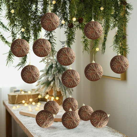 RXIRUCGD Coffee Themed Foam Christmas Ball Ornaments with Glitter Finish, Brown Hanging Tree Decor for Festive Holiday Christmas Decorations, Seasonal Home Decoration
