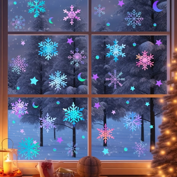 RXIRUCGD Colorful Glow in the Dark Christmas Snowflake Stickers Set Luminous Window Wall Decal with Fluorescent Effect Removable Holiday Home Decor for Festive Atmosphere
