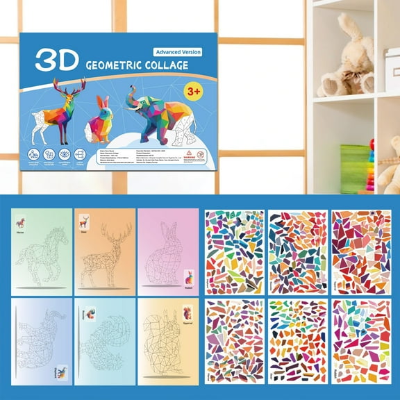 RXIRUCGD Creative 3D Geometric Sticker Puzzles for Children DIY Craft Kits for Focus Training Hand Eye Coordination Early Learning and Cognitive Development