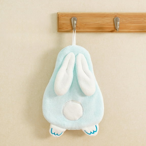 RXIRUCGD Cute Rabbits Hanging Hand Towel, Soft Coral Fleece Easter Bunny Shaped Hand Towel Absorbent Thickened Towel for Kitchen Bathroom, Easter Decoration