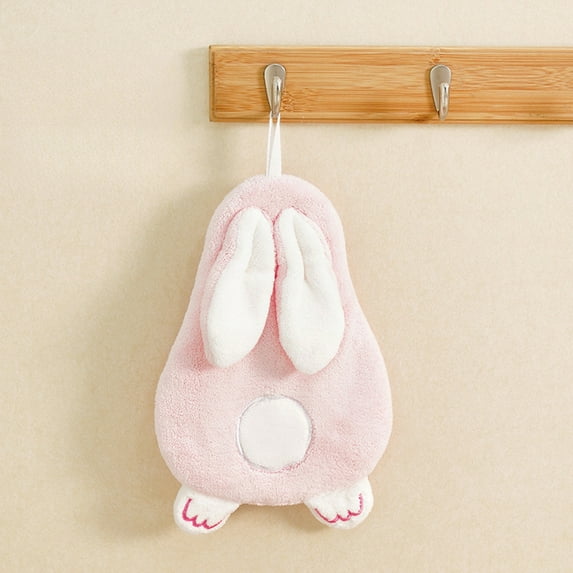 RXIRUCGD Cute Rabbits Hanging Hand Towel, Soft Coral Fleece Easter Bunny Shaped Hand Towel Absorbent Thickened Towel for Kitchen Bathroom, Easter Decoration