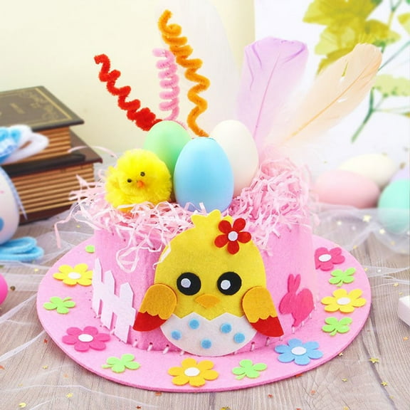 RXIRUCGD DIY Bonnet Hat Kit - Easter Bunny Eggs Hat Making Tool Sets Spring Summer Art Project Set Handmade Supplies for Kids Boys Girls, Party Favor Fun Activities Children Crafts Easter Decorations