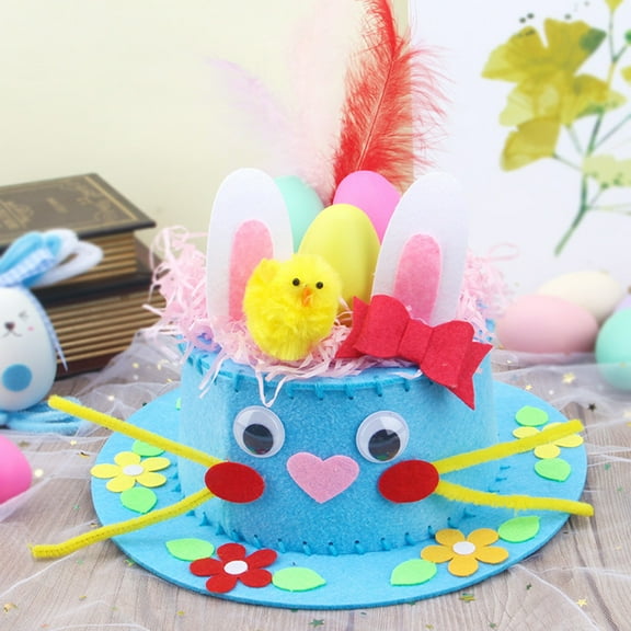 RXIRUCGD DIY Bonnet Hat Kit - Easter Bunny Eggs Hat Making Tool Sets Spring Summer Art Project Set Handmade Supplies for Kids Boys Girls, Party Favor Fun Activities Children Crafts Easter Decorations