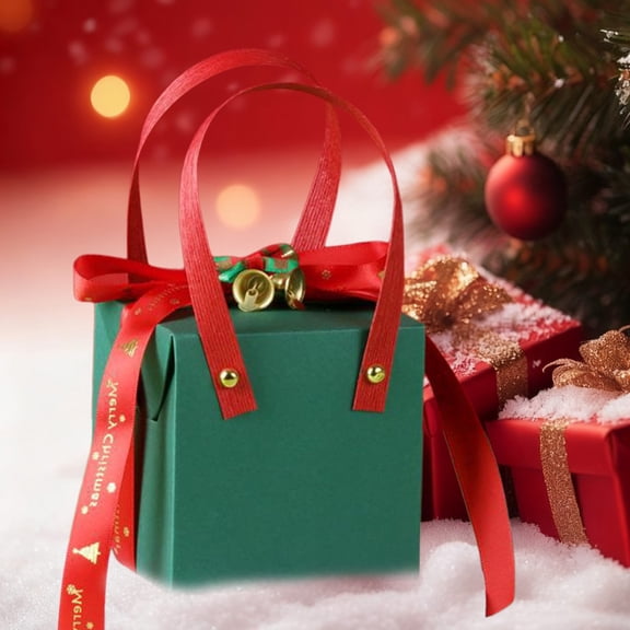 RXIRUCGD DIY Christmas Gift Box With Golden Bells - Red Green Holiday Paper Packaging For Fruits Candy Treats And Festive Present Wrapping With Ribbon Decor