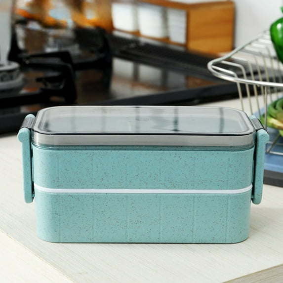 RXIRUCGD Double Compartment Wheat Straw Bento Lunch Box with Sealing Ring - Eco Friendly Microwave Safe Food Container for Office Work Campus Meal and Outdoor Picnics